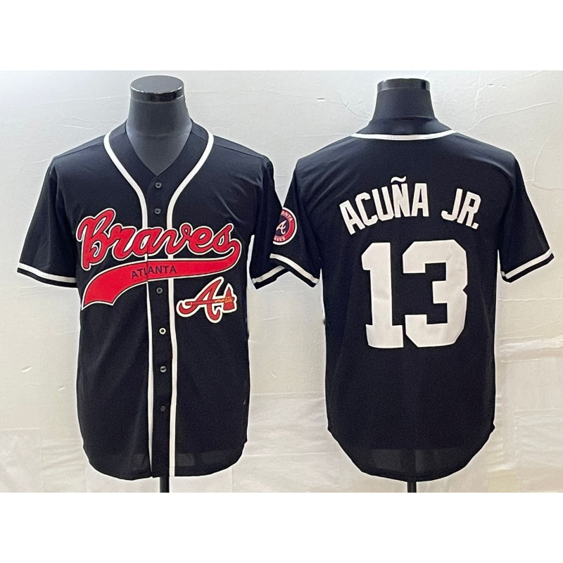 Atlanta Braves #13 Ronald Acuna Jr Black HOLBERT Cool Base Stitched Jersey