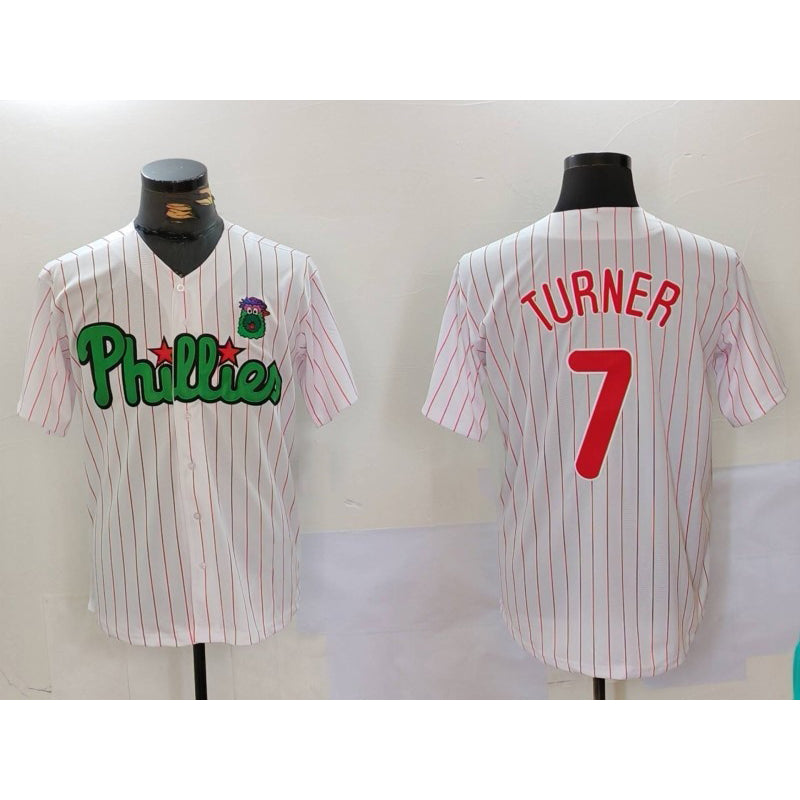 Philadelphia Phillies #7 Trea Turner White Green HOLBERT Cool Base Stitched Jersey 2