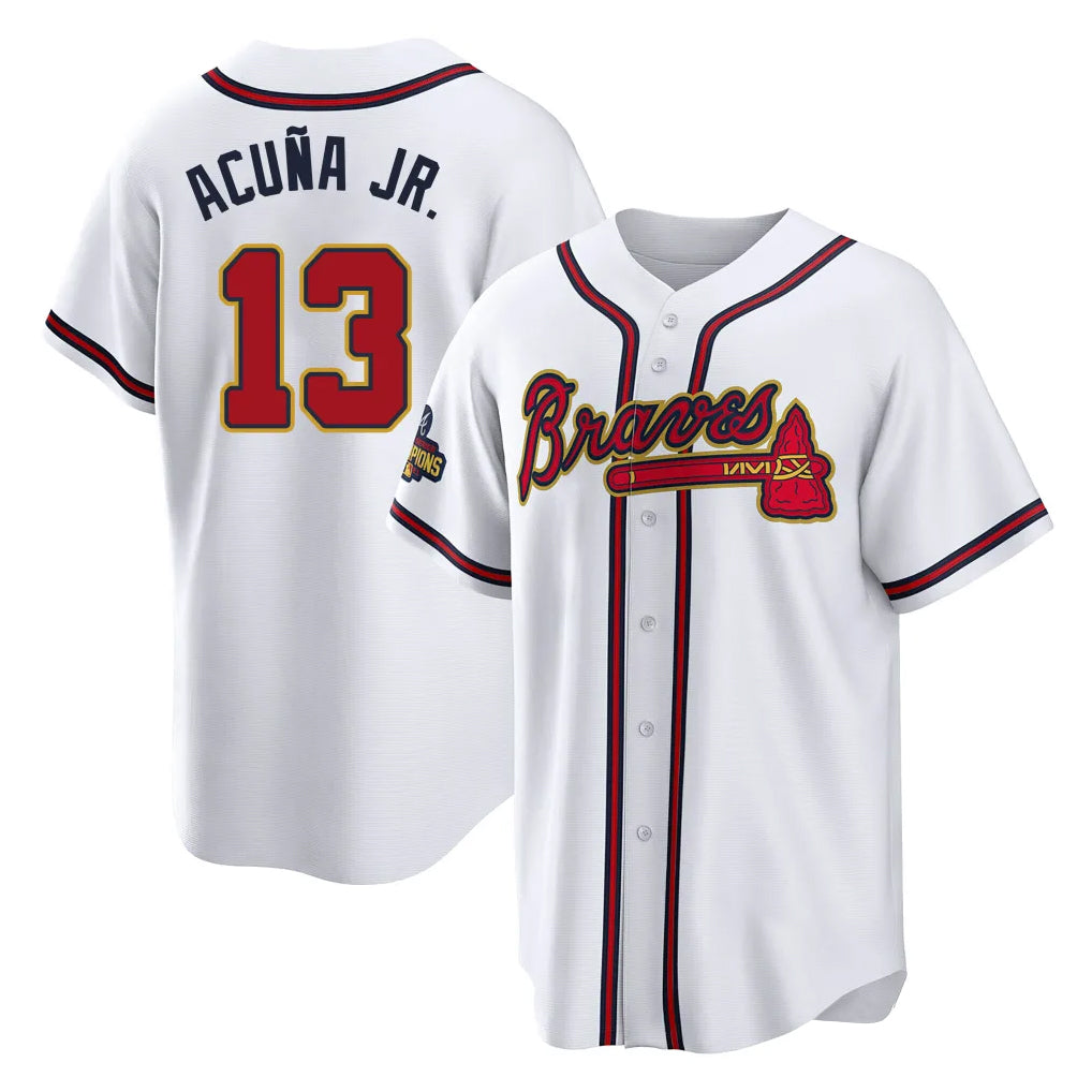 Atlanta Braves #13 Ronald Acuna Jr Player White Gold HOLBERT Home Game Stitched Jerseys