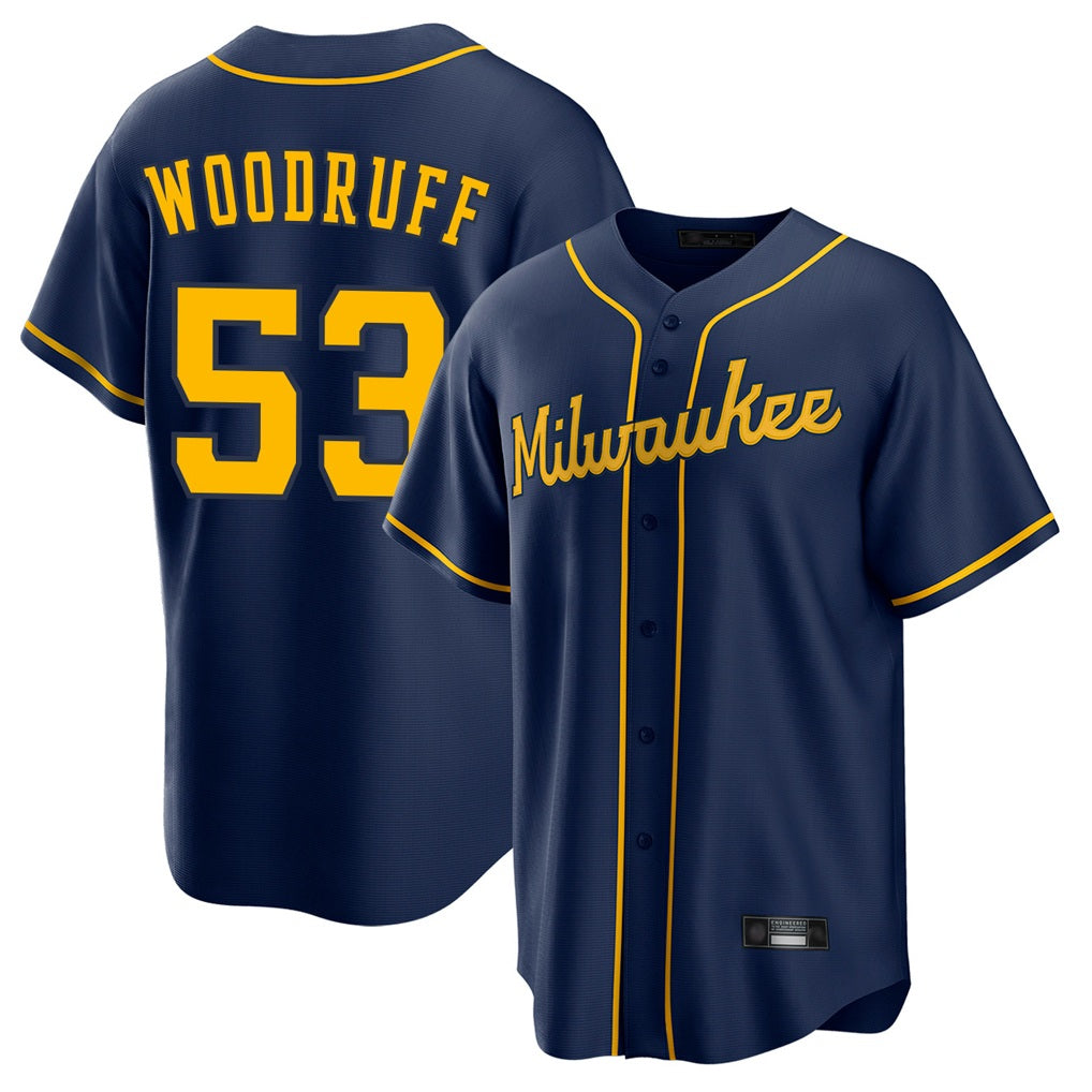 Milwaukee Brewers #53 Brandon Woodruff Player Navy HOLBERT Home Game Stitched Jerseys