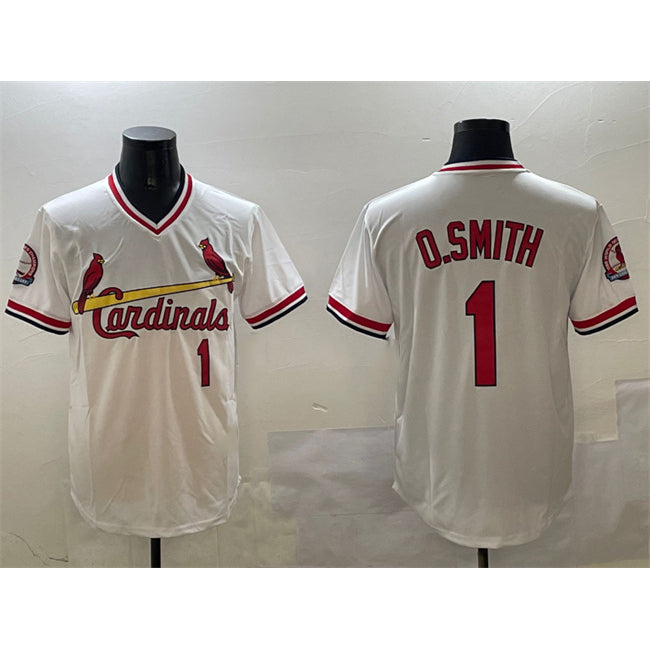 St. Louis Cardinals #1 Ozzie Smith White HOLBERT With Patch Stitched Jersey