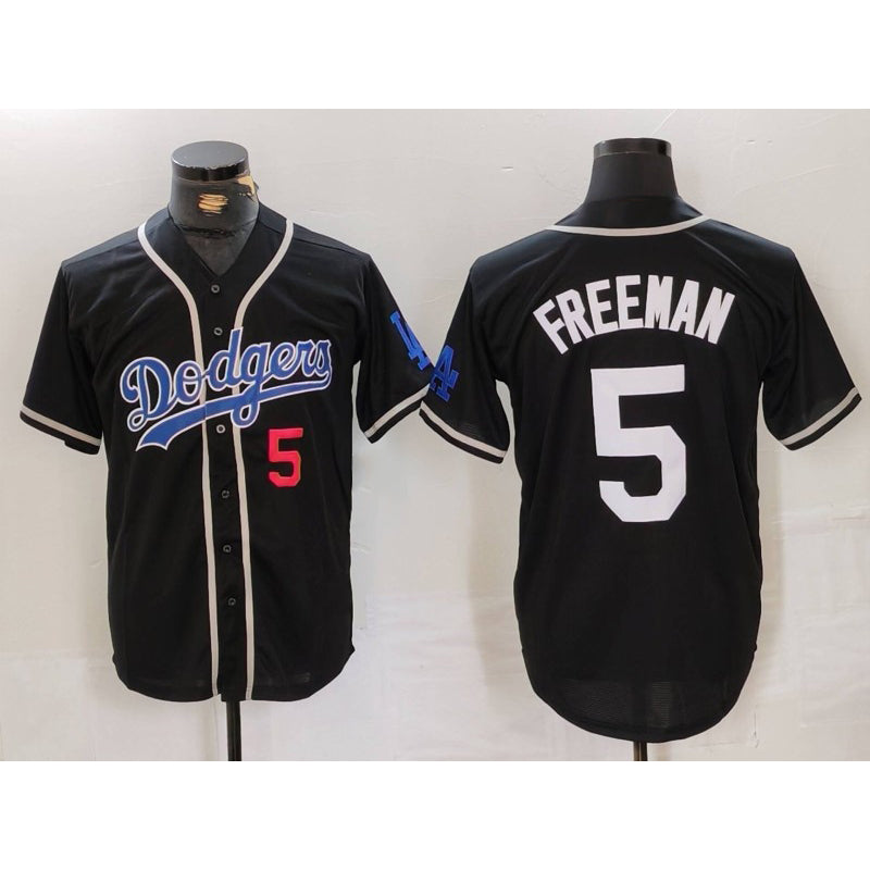 Los Angeles Dodgers #5 Freddie Freeman Number Black HOLBERT Cool Base With Patch Stitched Jersey 2