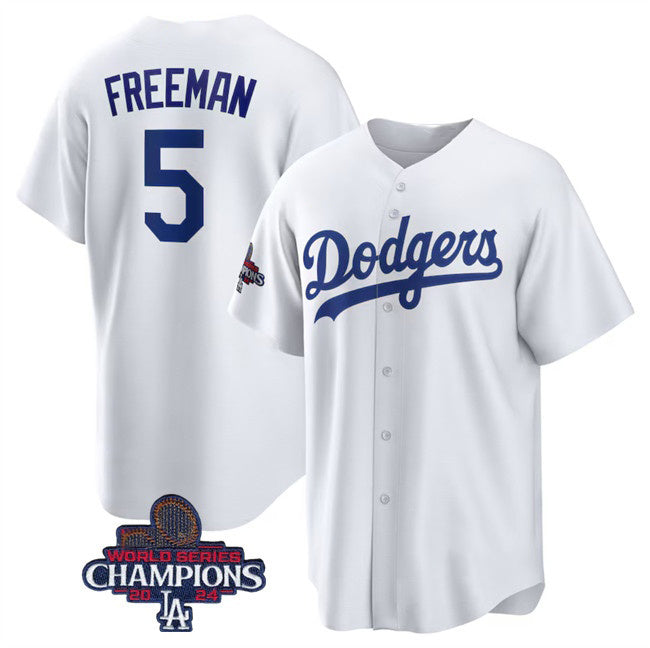 Los Angeles Dodgers #5 Freddie Freeman White HOLBERT 2024 World Series Champions Cool Base Stitched Jersey