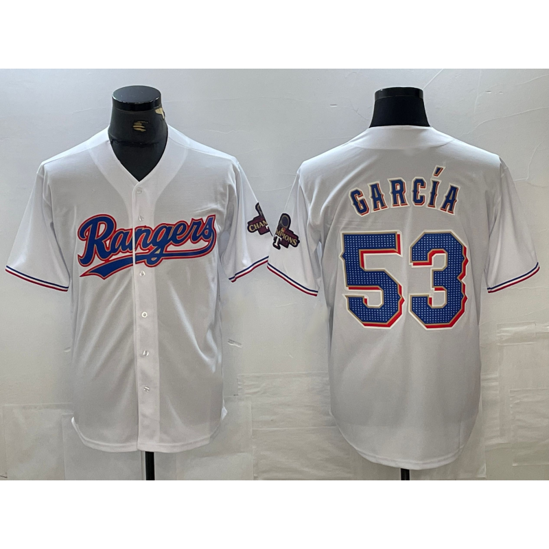 Texas Rangers #53 Adolis Garcia White HOLBERT 2023 World Series Champions Cool Base Jersey