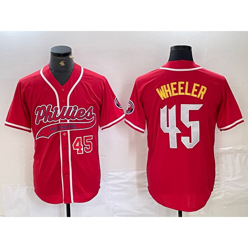 Philadelphia Phillies #45 Zack Wheeler Number Red HOLBERT Cool Base Stitched Jerseys
