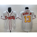 Atlanta Braves #13 Ronald Acuna Jr White Gold HOLBERT 2021 World Series Champions Stitched Cool Base Jersey