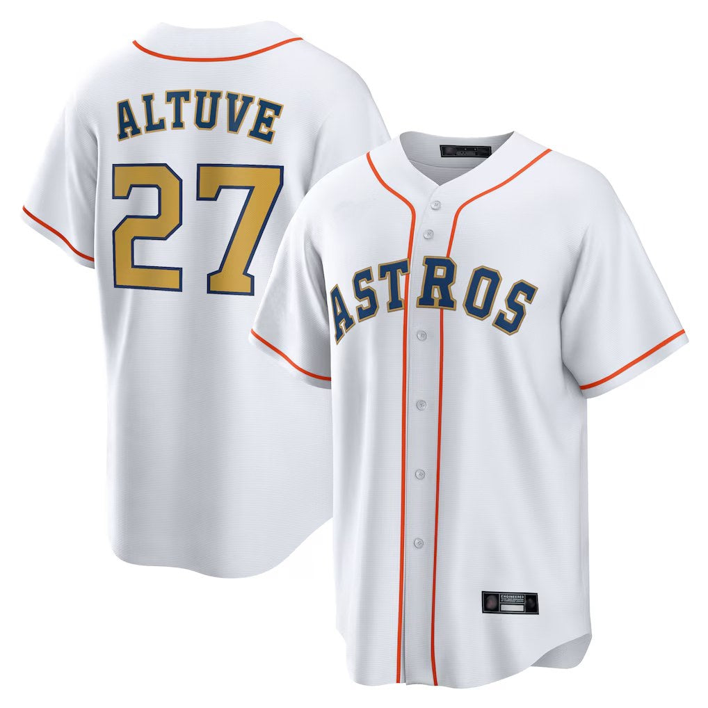 Houston Astros #27 Jose Altuve Player Gold HOLBERT Collection Game Home Stitched Jerseys