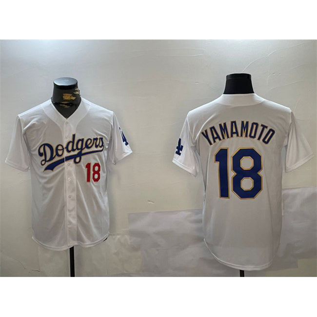 Los Angeles Dodgers #18 Yoshinobu Yamamoto White Gold HOLBERT Home Limited Stitched Jerseys