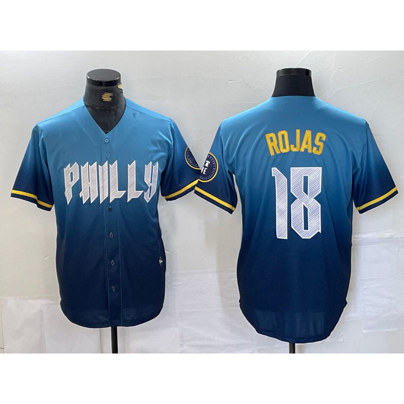 Philadelphia Phillies #18 Johan Rojas Blue HOLBERT 2024 City Connect Limited Stitched Jersey