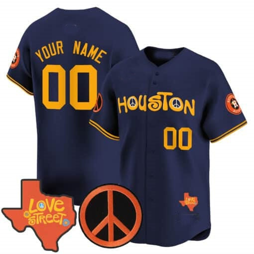 Custom Houston Astros Love Street & Peace Sign Patch Vapor Premier Limited Jersey V2 ¨C Navy HOLBERT