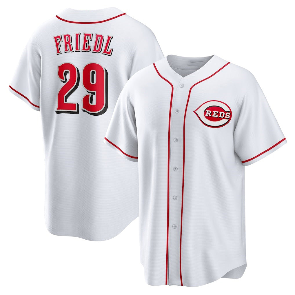 Cincinnati Reds #29 TJ Friedl White HOLBERT Home Replica Jersey