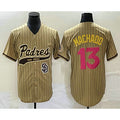 San Diego Padres #13 Manny Machado Tan HOLBERT Pinstripe 2023 City Connect Cool Base Stitched Jersey