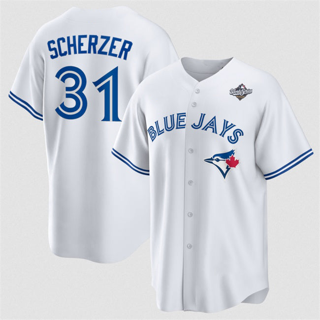 Toronto Blue Jays #31 Max Scherzer White HOLBERT 2025 World Series Home Cool Base Stitched Jersey