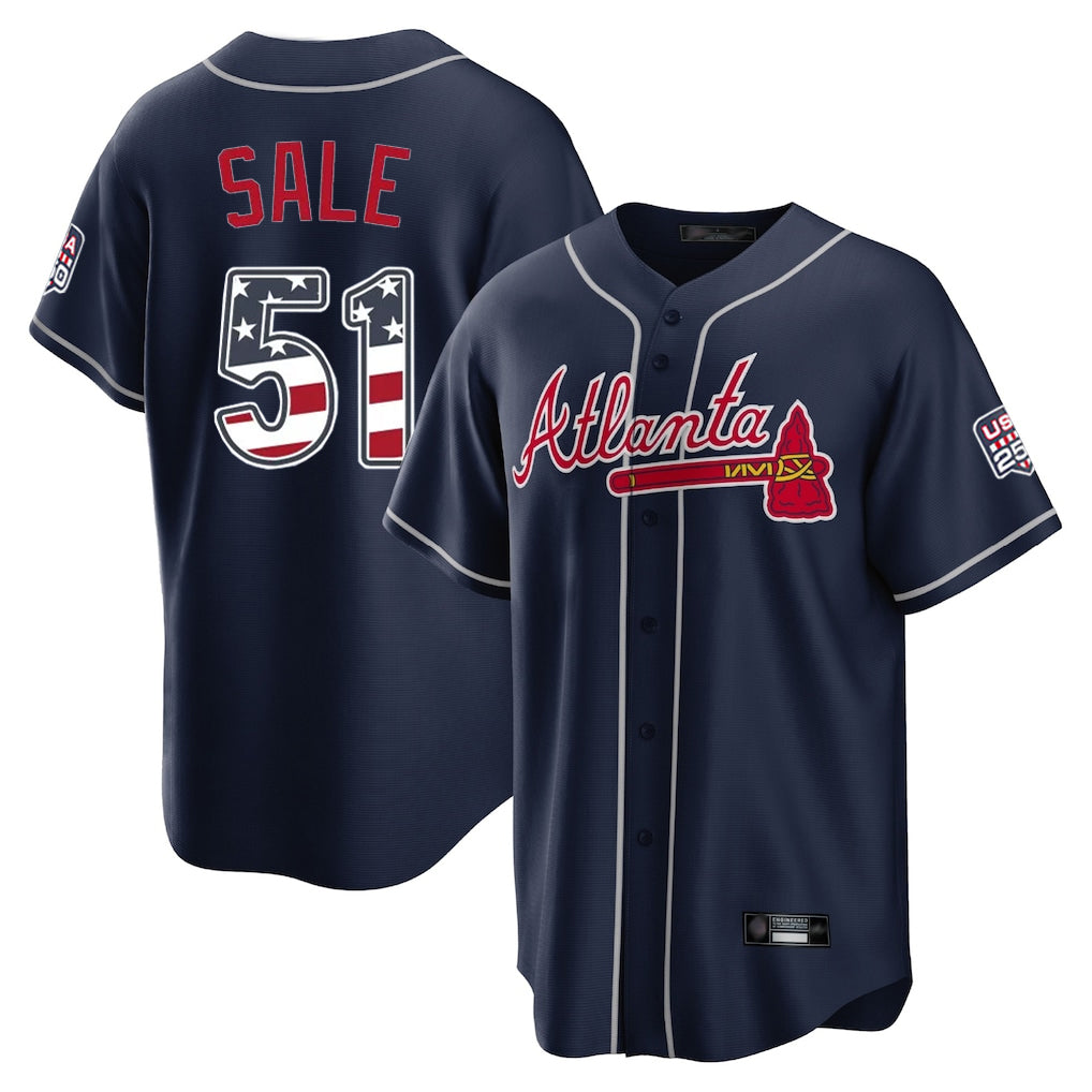 Atlanta Braves #51 Chris Sale Player Navy HOLBERT USA 250 Fourth Of July Limited Home Game Stitched Jerseys