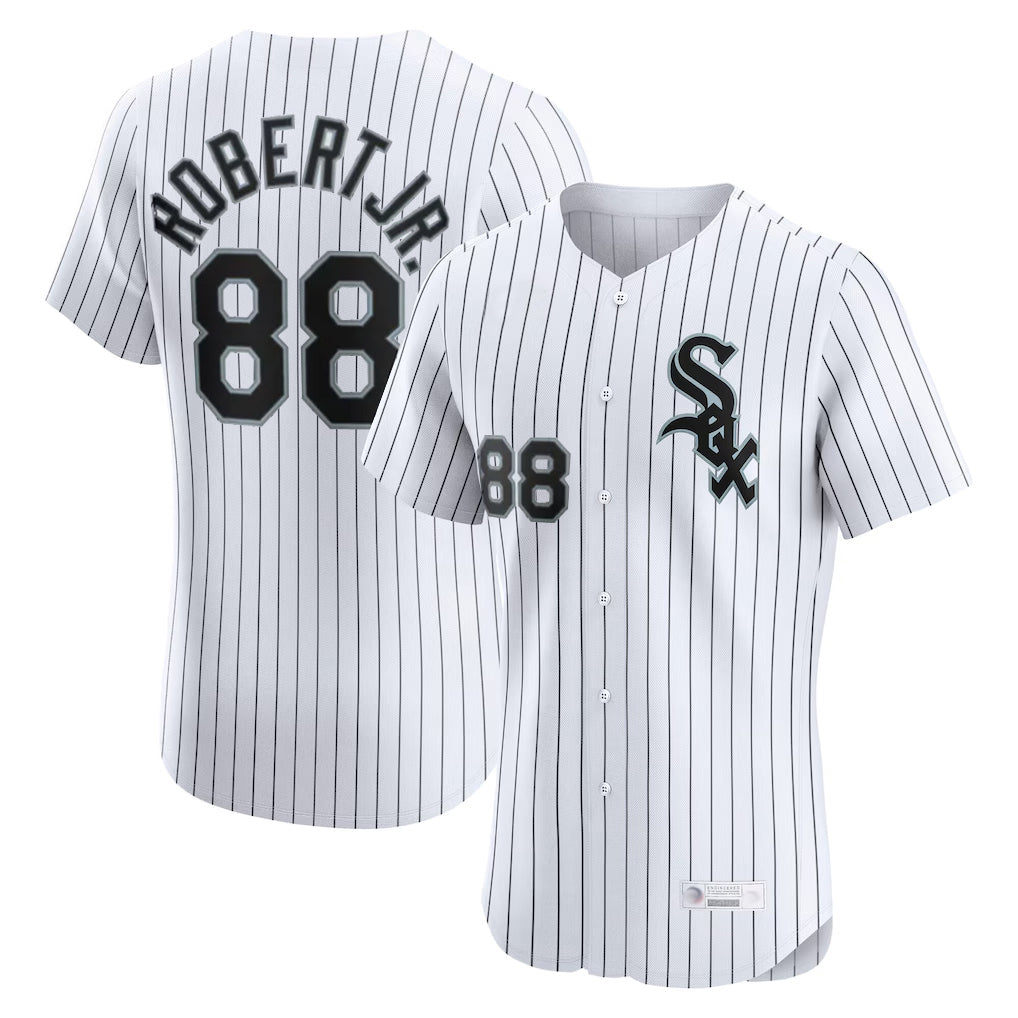 Chicago White Sox #88 Luis Robert Jr Player White HOLBERT Stripe Limited Elite Home Stitched Jerseys