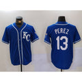 Kansas City Royals #13 Salvador Perez Blue HOLBERT KC Cool Base Stitched Jersey