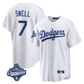 Los Angeles Dodgers #7 Blake Snell Player White HOLBERT Game World Series Meet Stitched Jerseys