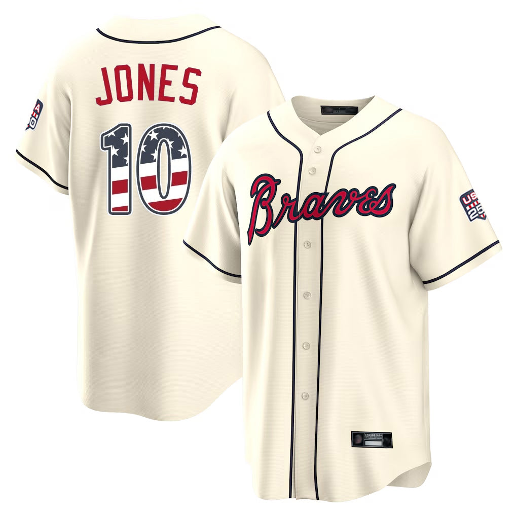 Atlanta Braves #10 Chipper Jones Player Cream HOLBERT USA 250 Fourth Of July Limited Home Game Stitched Jerseys