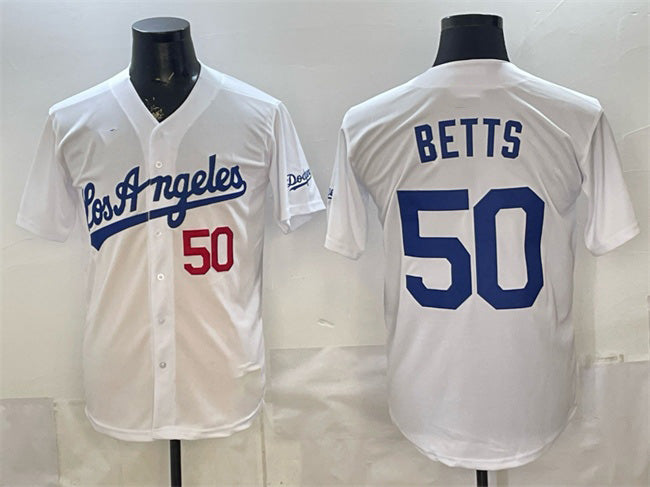 Los Angeles Dodgers #50 Mookie Betts White HOLBERT Alternate Stadium Stitched Jersey