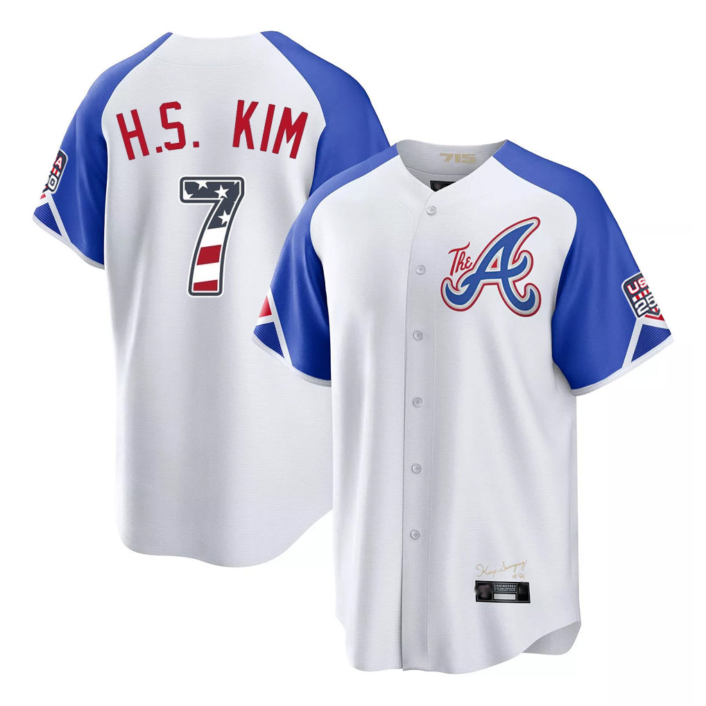 Atlanta Braves #7 Ha-Seong Kim Player White HOLBERT USA 250 Fourth Of July City Connect Home Game Stitched Jerseys