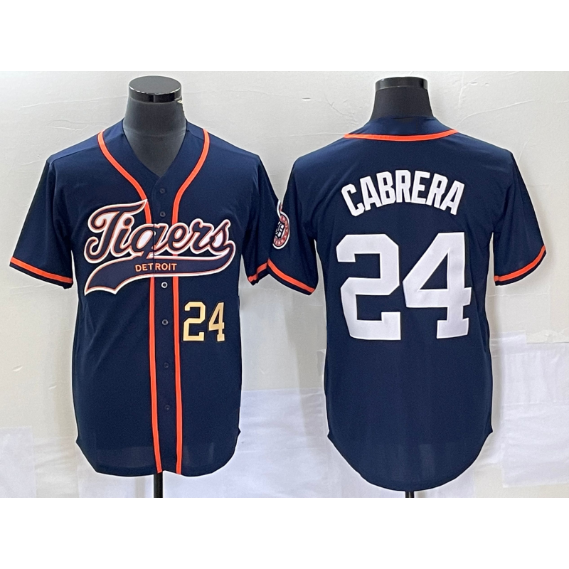Detroit Tigers #24 Miguel Cabrera Number Navy Blue HOLBERT Cool Base Stitched Jersey