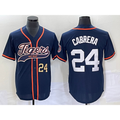 Detroit Tigers #24 Miguel Cabrera Number Navy Blue HOLBERT Cool Base Stitched Jersey