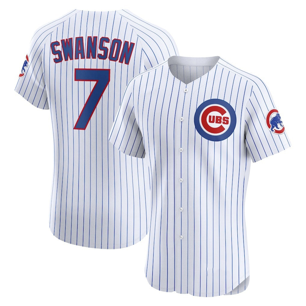 Chicago Cubs #7 Dansby Swanson White HOLBERT Home Elite Jersey