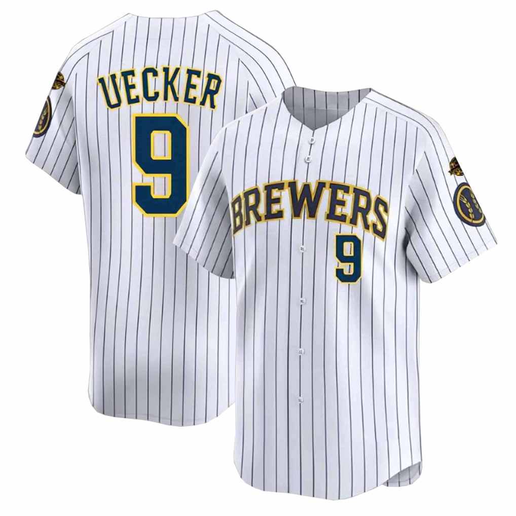 Milwaukee Brewers #9 Bob Uecker Player White HOLBERT Stripes Home Limited Game Stitched Jerseys
