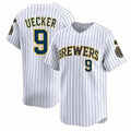 Milwaukee Brewers #9 Bob Uecker Player White HOLBERT Stripes Home Limited Game Stitched Jerseys
