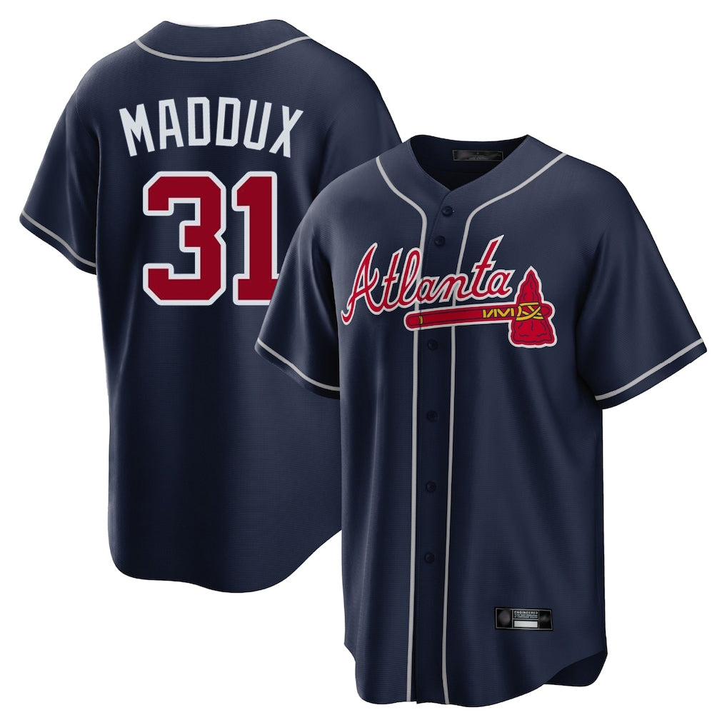 Atlanta Braves #31 Greg Maddux Player Navy HOLBERT Home Game Stitched Jerseys