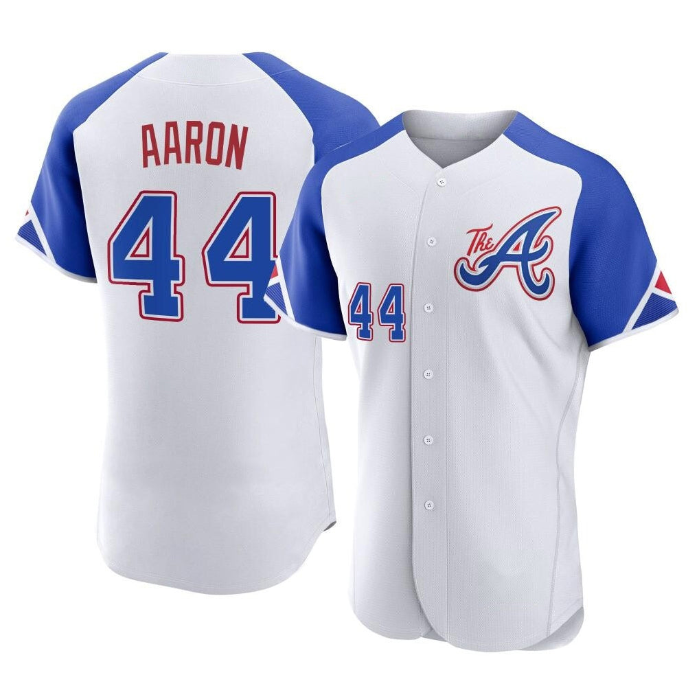 Atlanta Braves #44 Hank Aaron Player White HOLBERT City Connect Limited Elite Home Game Stitched Jerseys
