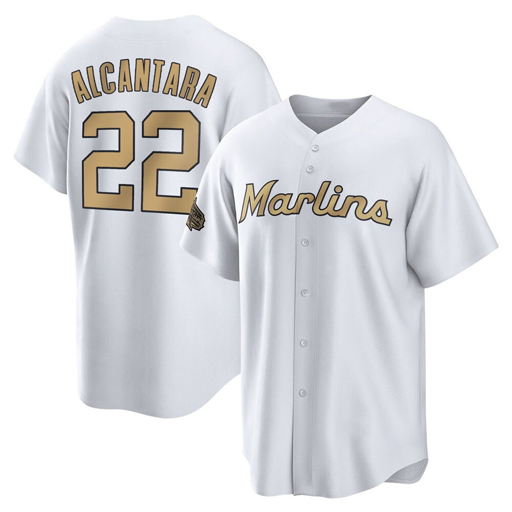 Miami Marlins #22 Sandy Alcantara Player Gold HOLBERT Home Game Stitched Jerseys