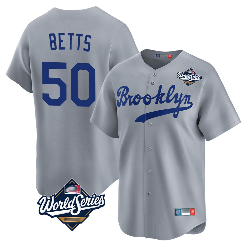 Los Angeles Dodgers #50 Mookie Betts Player Gray HOLBERT World Series Game Limited Home Stitched Jerseys