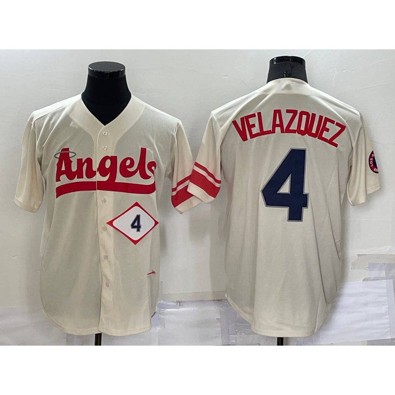 Los Angeles Angels #4 Andrew Velazquez Number Cream HOLBERT 2022 City Connect Cool Base Stitched Jersey