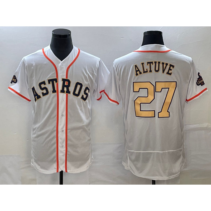 Houston Astros #27 Jose Altuve 2023 White Gold HOLBERT World Serise Champions Patch Flex Base Stitched Jersey