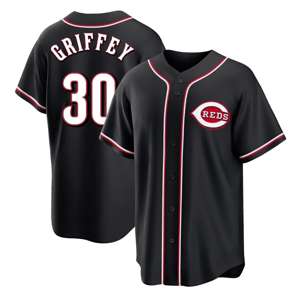 Cincinnati Reds #30 Ken Griffey Player Black HOLBERT Fashion Out Home Game Stitched Jerseys