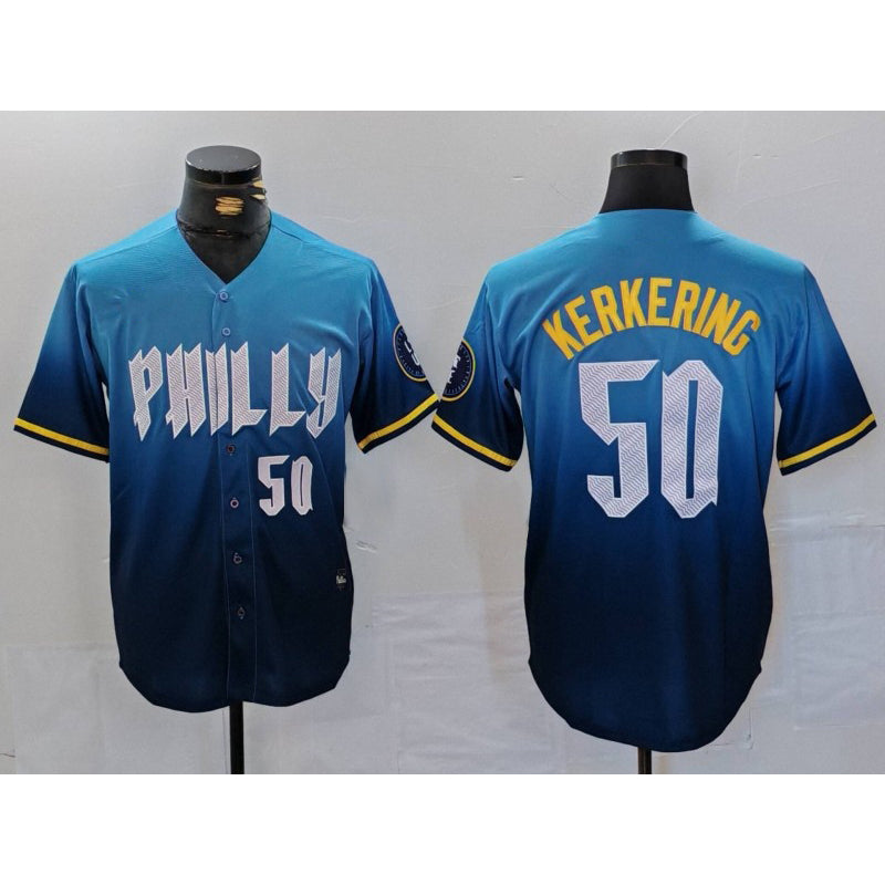 Philadelphia Phillies #50 Orion Kerkering Number Blue HOLBERT 2024 City Connect Limited Stitched Jersey