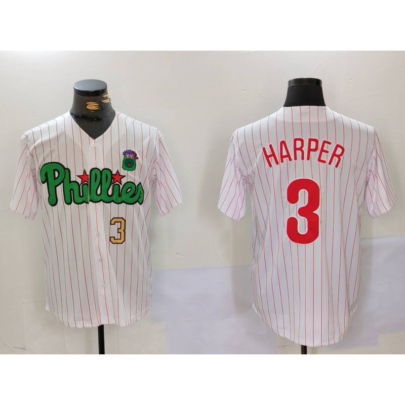 Philadelphia Phillies #3 Bryce Harper White Green HOLBERT Cool Base Stitched Jerseys