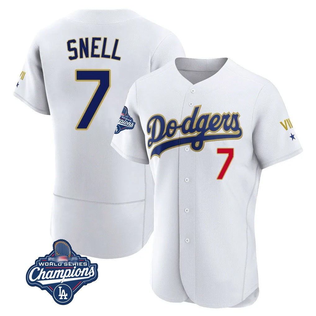 Los Angeles Dodgers #7 Blake Snell Player Gold White HOLBERT 2026 Collection Stadium Limited Elite World Series Meet Stitched Jerseys