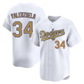 Los Angeles Dodgers #34 Fernando Valenzuela Player White Gold HOLBERT Collection Limited Home Stitched Jerseys