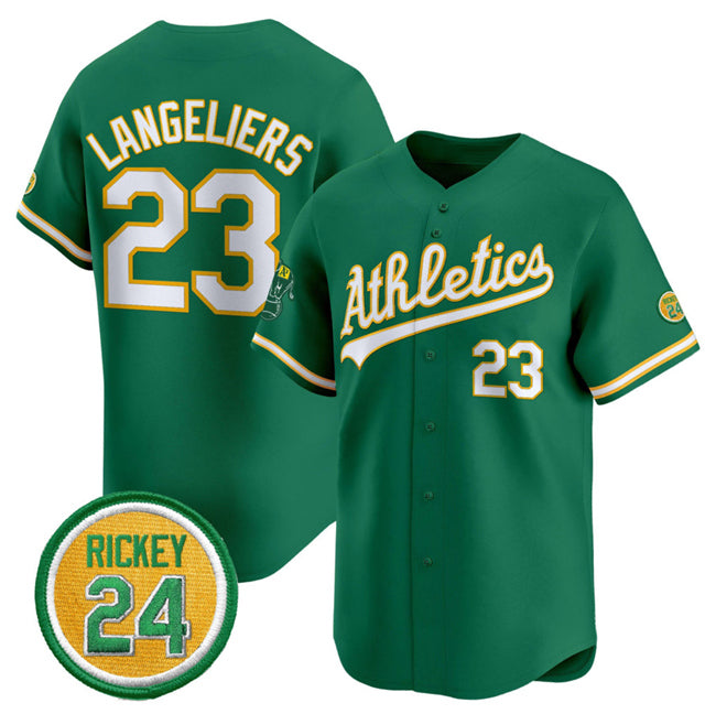 Oakland Athletics #23 Shea Langeliers Green HOLBERT 2024 Limited With Rickey Henderson Patch Stitched Jersey