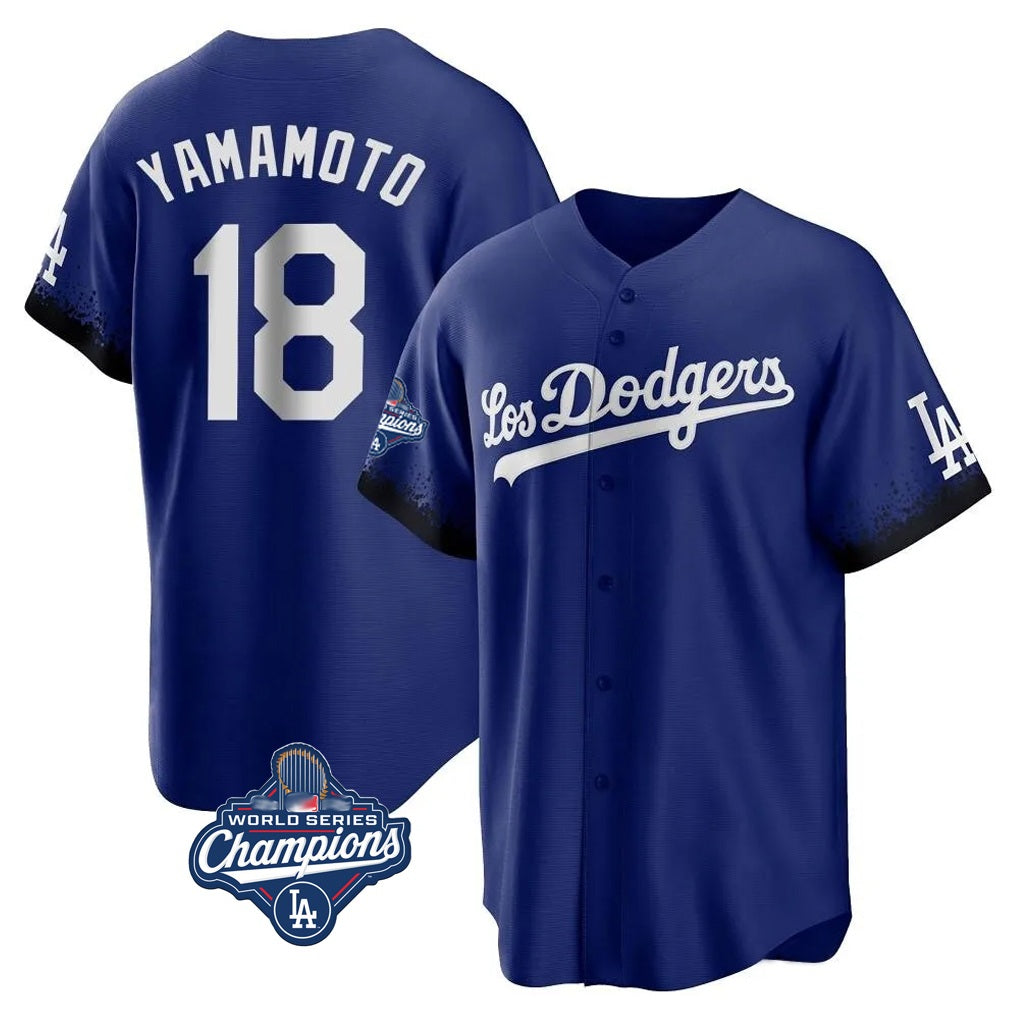 Los Angeles Dodgers #18 Yoshinobu Yamamoto Player Royal HOLBERT World Series Meet City Connect Home Game Stitched Jerseys