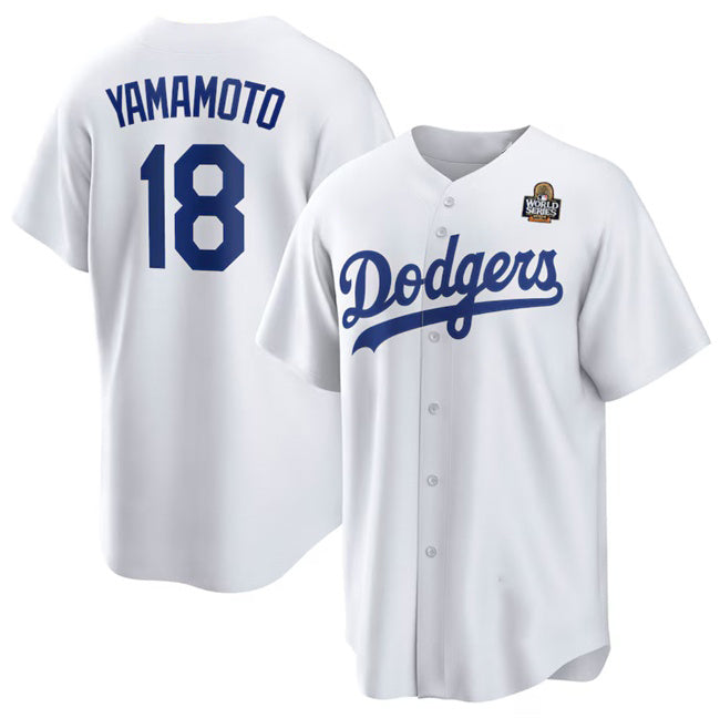 Los Angeles Dodgers #18 Yoshinobu Yamamoto White HOLBERT 2024 World Series Cool Base Stitched Jersey