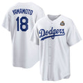Los Angeles Dodgers #18 Yoshinobu Yamamoto White HOLBERT 2024 World Series Cool Base Stitched Jersey