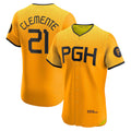 Pittsburgh Pirates #21 Roberto Clemente Gold HOLBERT City Connect Elite Player Jersey