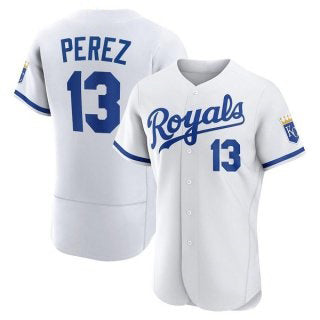 Kansas City Royals #13 Salvador Perez White HOLBERT Flex Base Stitched Jersey