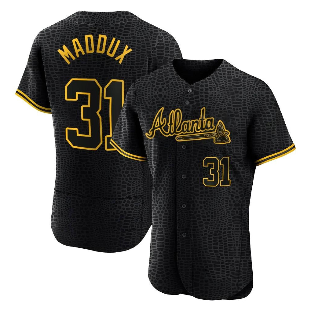 Atlanta Braves #31 Greg Maddux Player Black HOLBERT Snake Skin City Limited Elite Home Game Stitched Jerseys