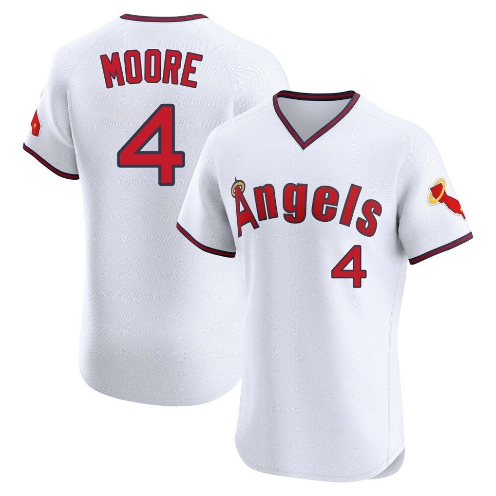Los Angeles Angels #4 Christian Moore Player White HOLBERT T-shirt Home Limited Elite Stitched Jerseys