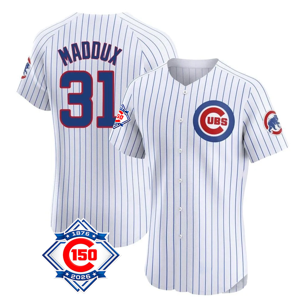 Chicago Cubs #31 Greg Maddux Player White HOLBERT 150th Anniversary Limited Elite Home Game Stitched Jerseys