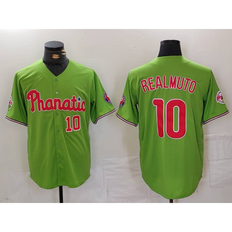 Philadelphia Phillies #10 JT Realmuto Number Green HOLBERT With Patch Stitched Cool Base Jersey